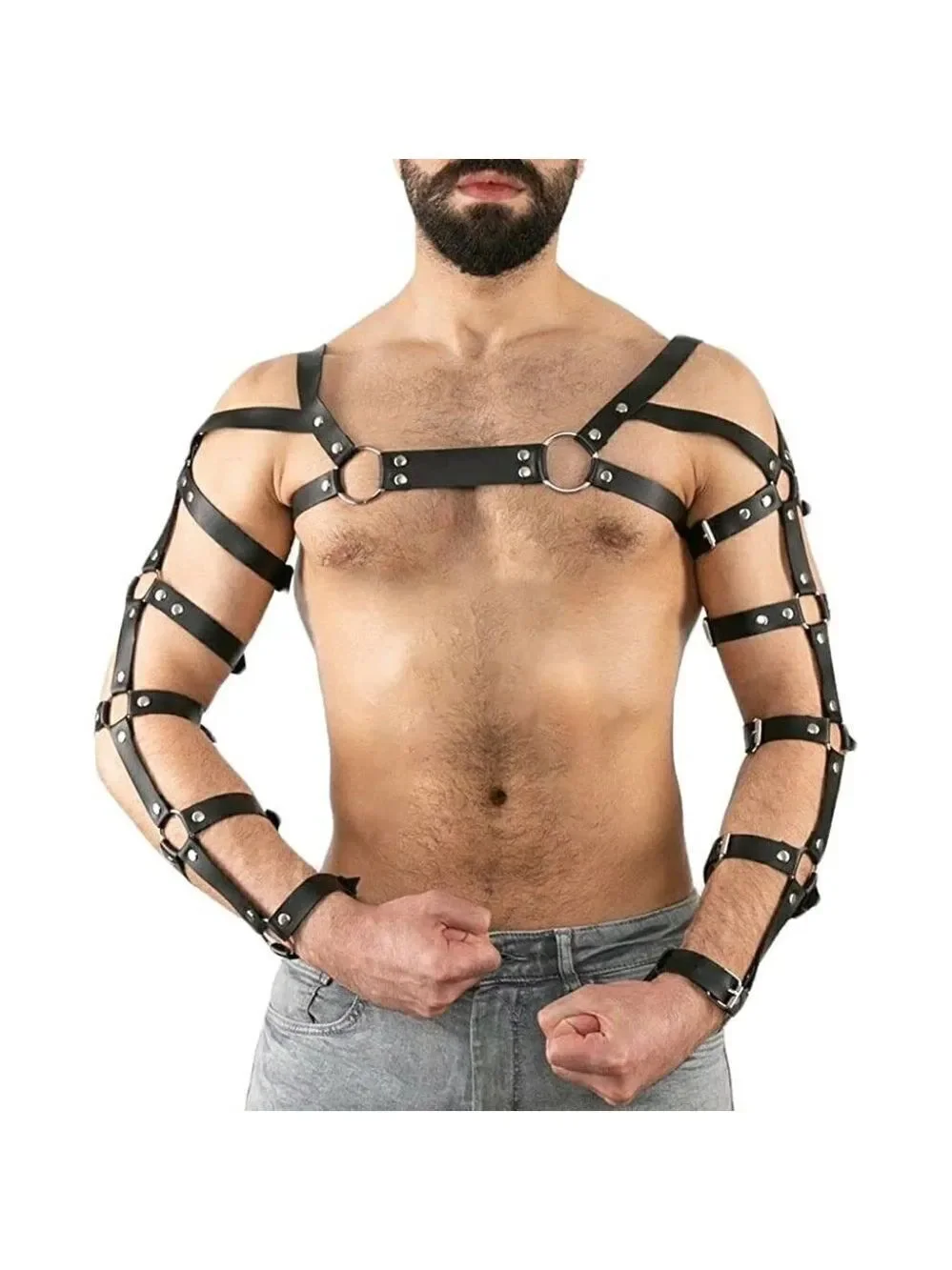 Black Leather Top Shoulder Arm Harness Band Belt Motorcycle Biker Gladiator NWT